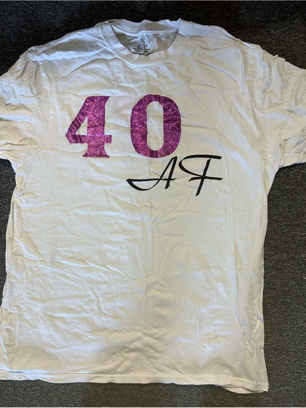 White Short Sleeve Tee with Purple '40' Graphic and AF Script